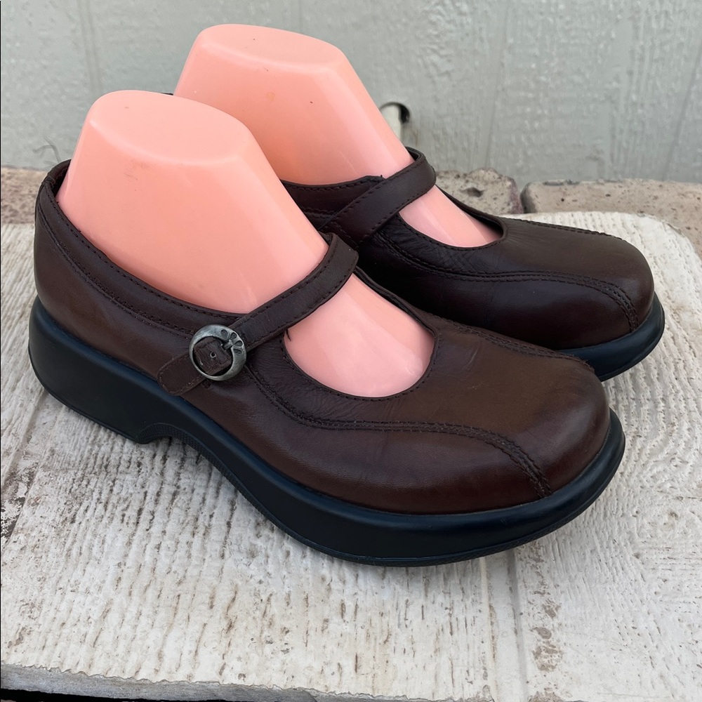 Dankso Mary Jane Brown Leather Platform Wedge Clogs Size 39
